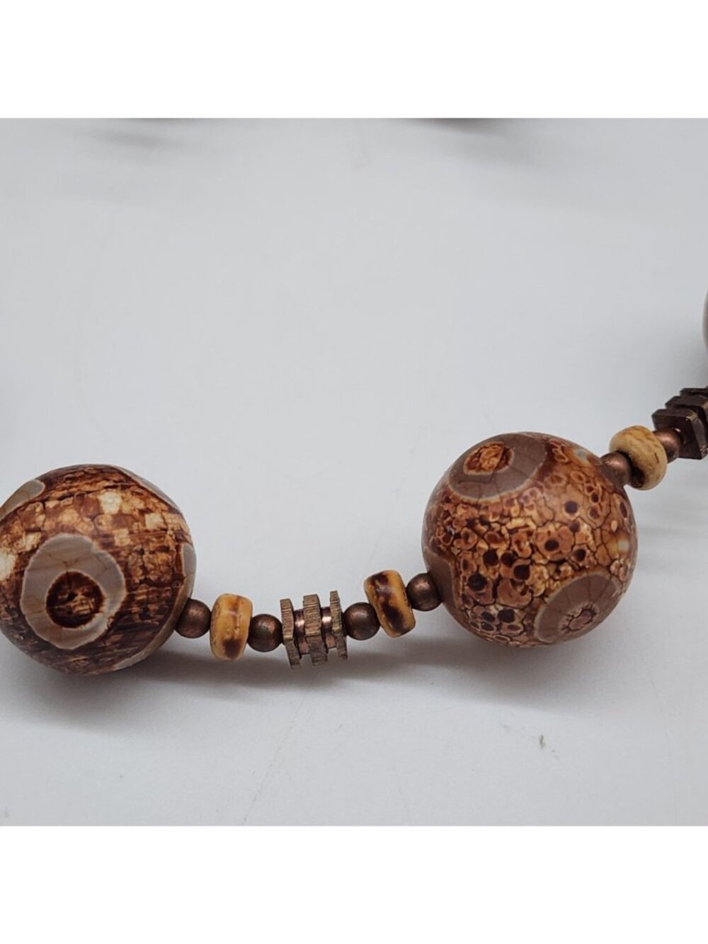 Bohemian Dzi Agate Necklace & Earring Set With Unique Patterned Spheres - Picture 6 of 11